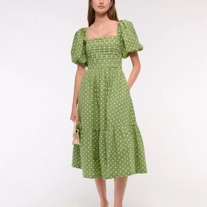Abercrombie Green Polka Dot Puff-Sleeve Dress